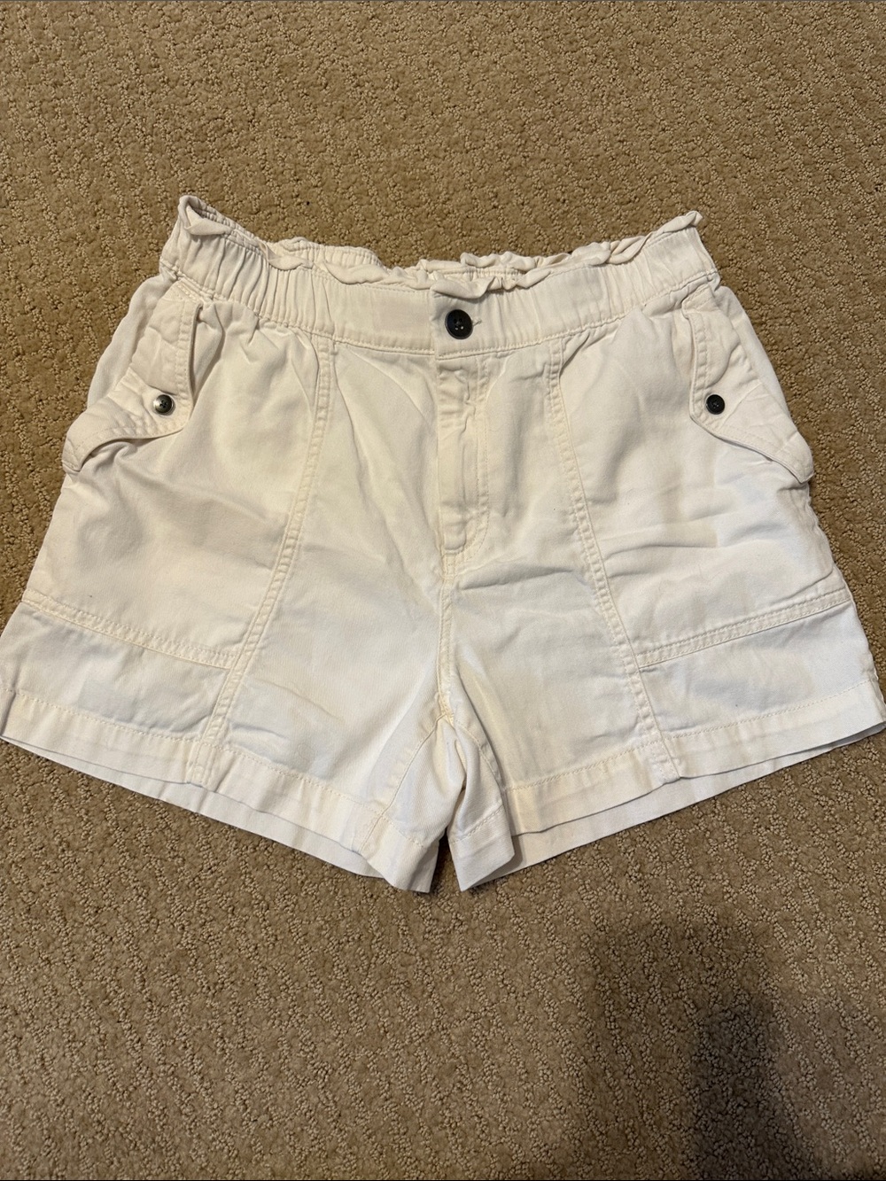 Old Navy White Elastic-Ruffle Waist Cotton Bermuda Shorts